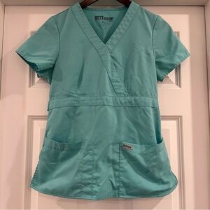 Grey's Anatomy Aqua Wrap Scrub Top